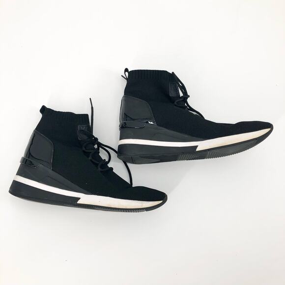 MICHAEL Michael Kors Black Sock Wedge Heel Sneakers - Picture 5 of 11